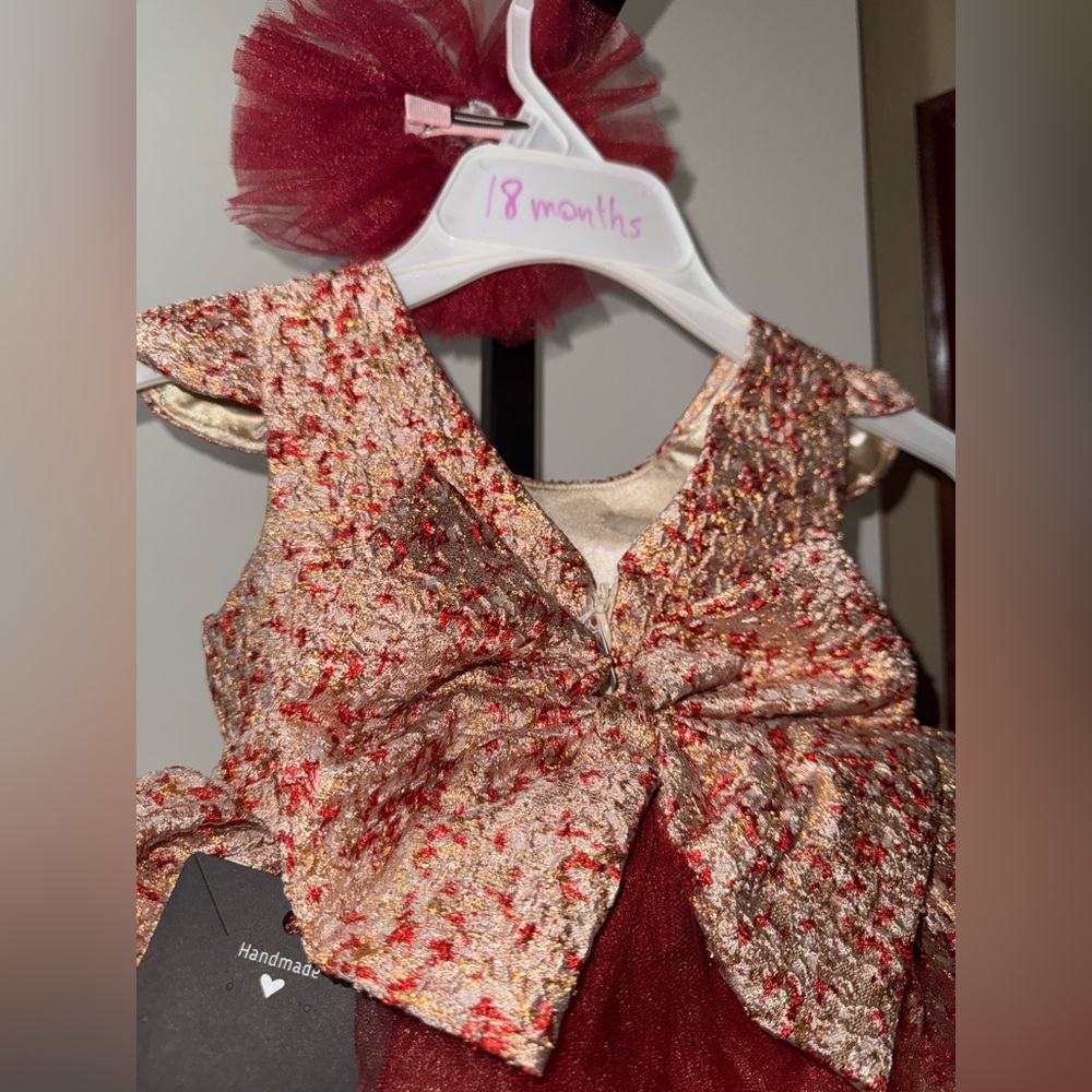 Floral Burgundy Kids formal Dress with Hairclip - Picture 4 of 4